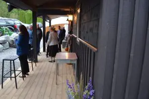 Porch with wedding guests
